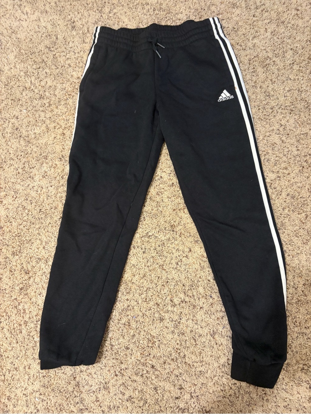 Adidas Cuffed Black Jogger Pants with White Side Stripes